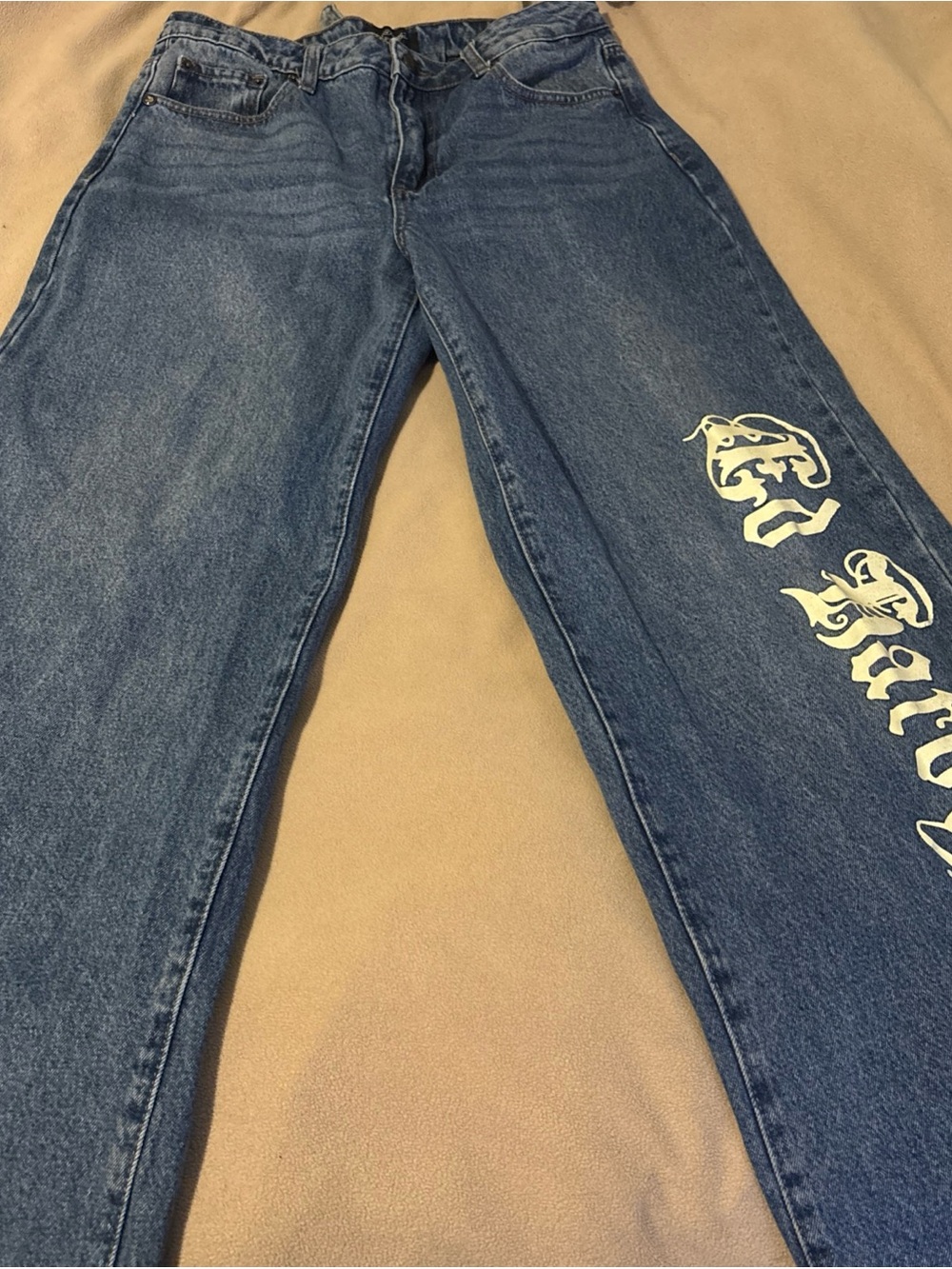 Ed Hardy Blue Wide-Leg Jeans with White Graphic